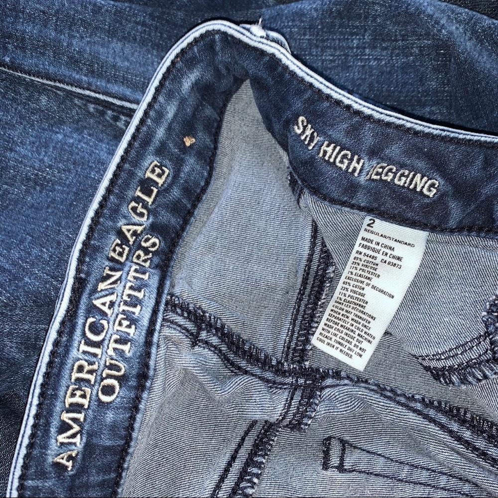 AEO SKY HIGH JEGGING Blue Denim Stretch Jeans EXC - Picture 7 of 8